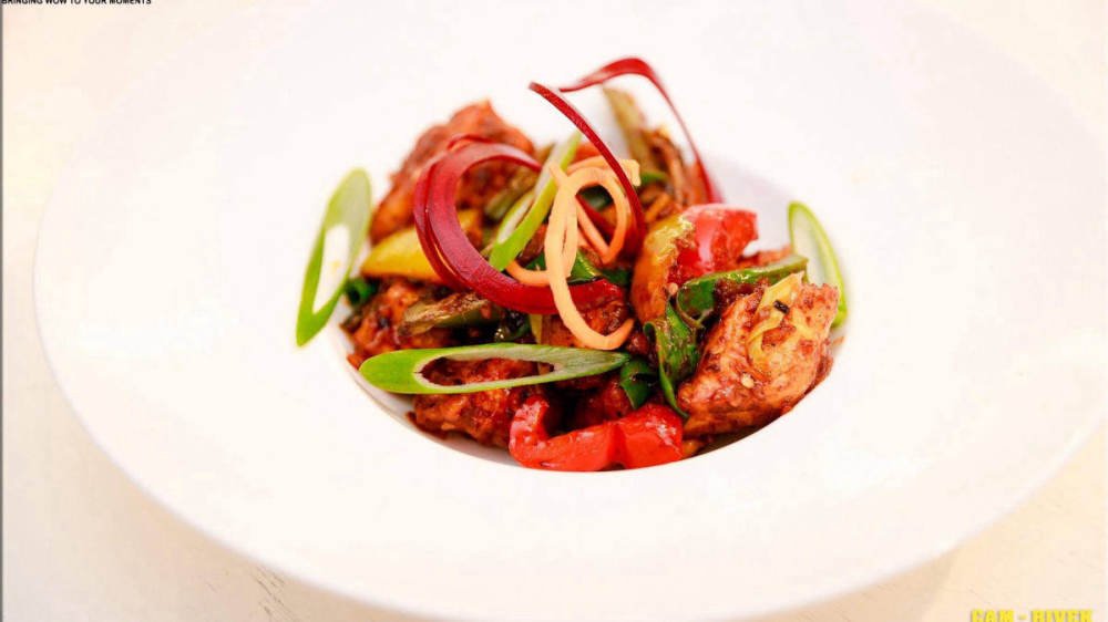 Chef-plated chilli paneer starter at Sangam Indian Restaurant
