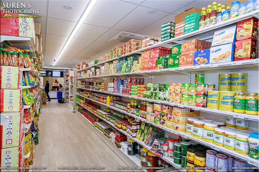 Grocery aisle at Sangam Group, Edmondson Park, alongside the pooja store